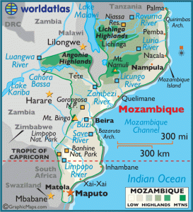 Map of Mozambique, showing Rivers