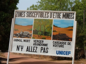 From IRIN News, a landmine warning sign in the Casamance.