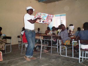 From ASVM, a member provides mine risk education to a classroom.