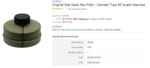 Israeli-made gas mask canister, via www.Amazon.com