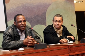 Luis Wamusse (on left), Director of RAVIM at 13MSP in Geneva, 2013.  Photo by Giovanni Diffidentii